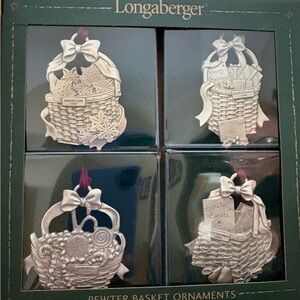 Longaberger Pewter Basket Ornaments Set NEW in box